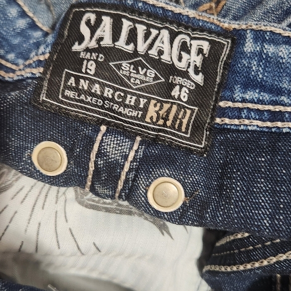 Salvage Anarchy Jeans Mens Buckle Relaxed Straight 34 Distressed distroyed - Picture 2 of 16